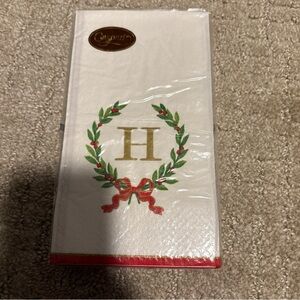 Caspari Christmas Laurel Wreath Monogram Letter H 15 Triple Ply Napkins 33x40